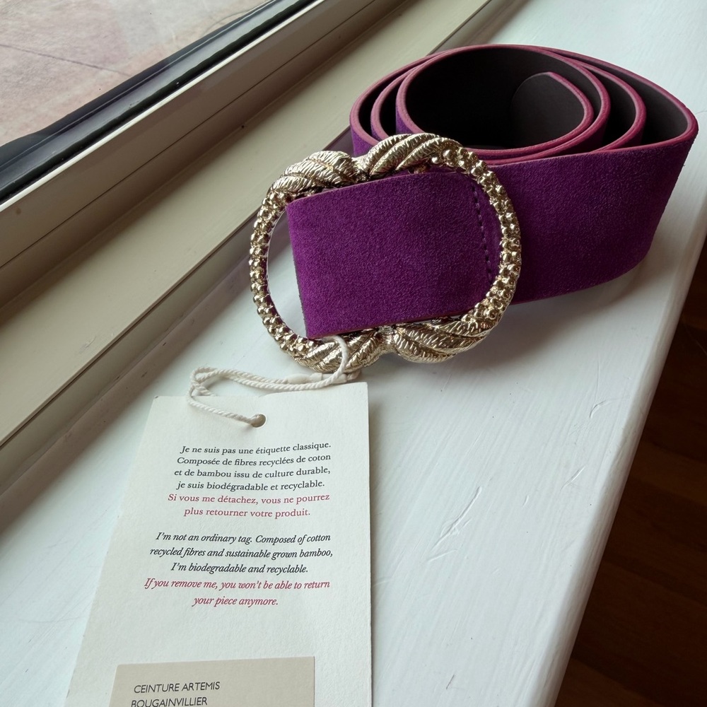 Sezane Artemis Bougainvillea Suede Belt with Gold design 80